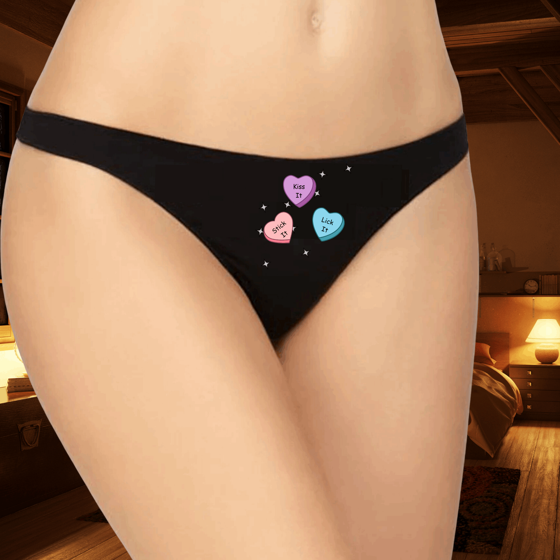 Conversation Hearts Funny Black Thong