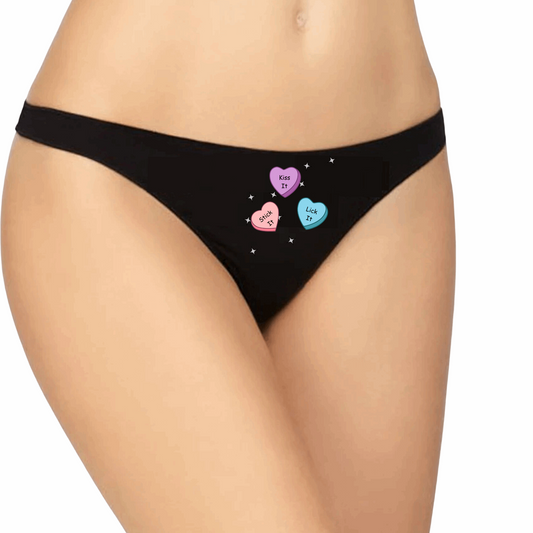 Conversation Hearts Funny Black Thong